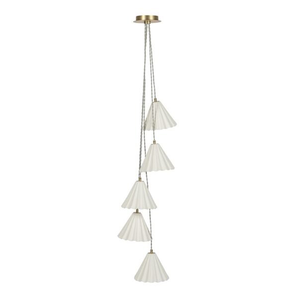 Monroe Porcelain 5 Light Chandelier Pendant White & Brushed Gold