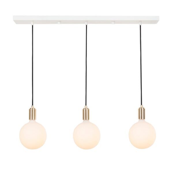 Linear Triple Pendant Canopy with Brass Fittings and 3 Sphere IV Bulbs
